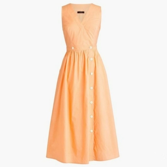 J. Crew Dresses & Skirts - NWOT J. Crew Rosina 100% cotton Poplin wrap sleeveless dress orange sorbet!